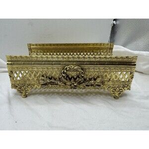 Vintage Hollywood Regency Gold Roses Tissue Box Holder Or Towel Holder Vanity